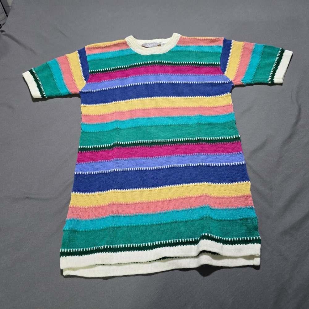Blair Knit Tunic top Women Medium Multi-Color Striped Ramie Cotton Grannycore